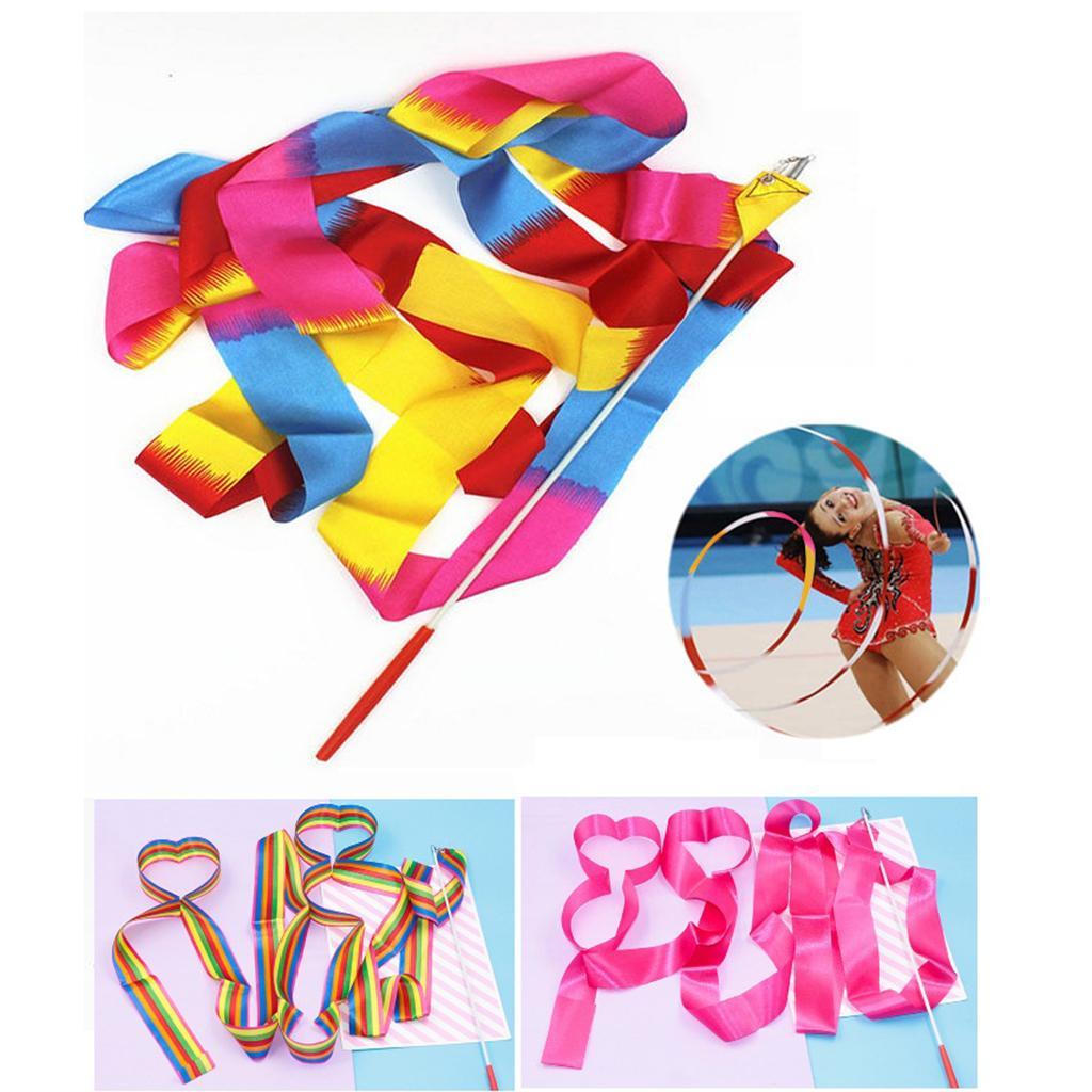 2X Dance Ribbon Gym Rhythmic Art Gymnastic Streamer Twirling Rod Flame Colorful