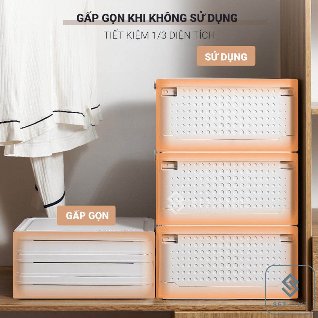 Thùng đựng đồ gấp gọn SETHOME đựng quần áo sách vở đồ chơi dung tích 36L có bánh xe