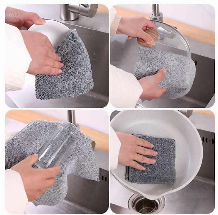 Set 10 khăn lau đa năng nhà bếp sợi than tre mềm mại siêu thấm hút kháng khuẩn 25cm - Hàng chính hãng