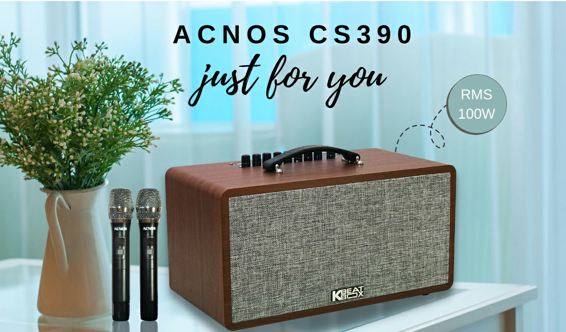 Dàn âm thanh di động ACNOS CS390 - Hệ thống 2 Loa full 5.25 inch và 2 loa treble - Công suất lên đến 400W - Kết nối bluetooth 5.0, USB, AUX, Optical (Cổng quang) - Kèm 2 micro không dây UHF cao cấp - Loa kéo, loa xách tay du lịch - Hàng chính hãng