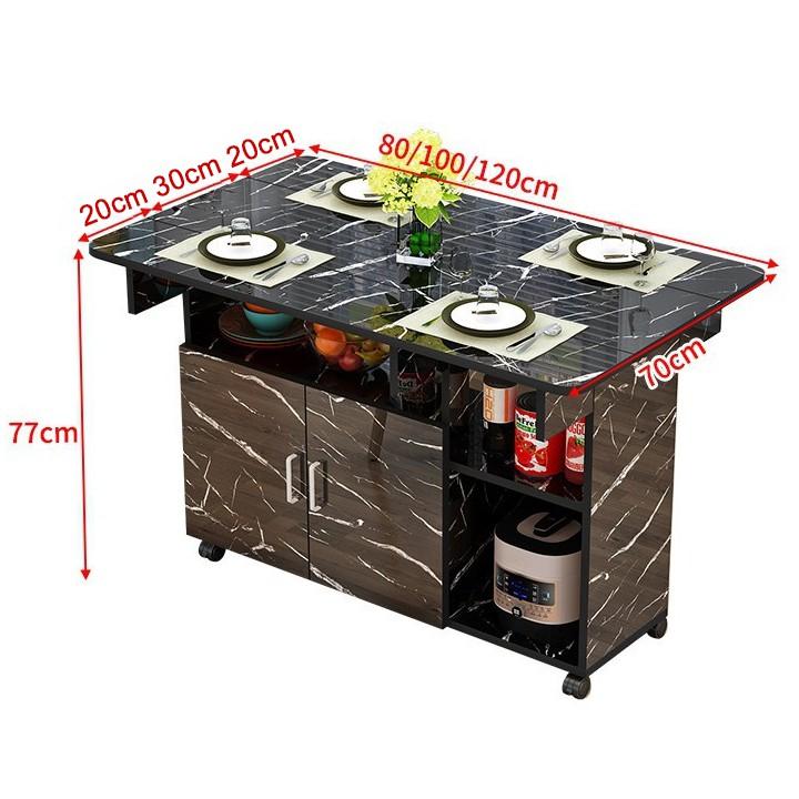 Bàn ăn gấp gọn thông minh tích hợp tủ để bát, gia vị kích thước sử dụng 120*70*77cm.