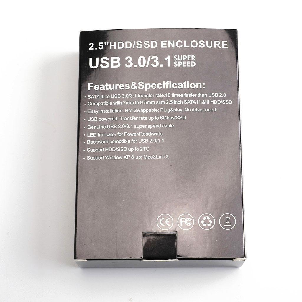 80G HDD Enclosure 2.5" SATA to USB 3.0 SSD Hard Disk Drive Case Silver