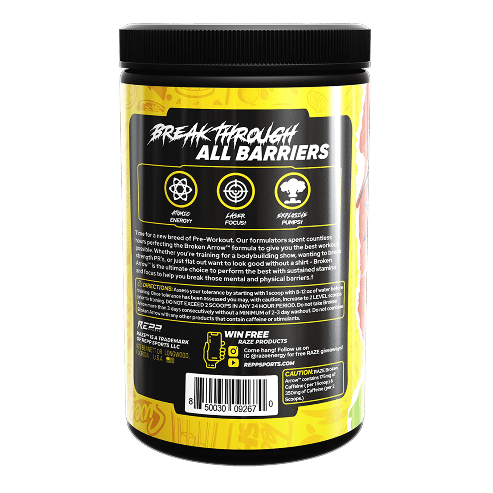 Pre-Workout siêu mạnh Raze Broken Arrow hộp 40 lần dùng hỗ trợ tăng sức mạnh, tỉnh táo, tập trung