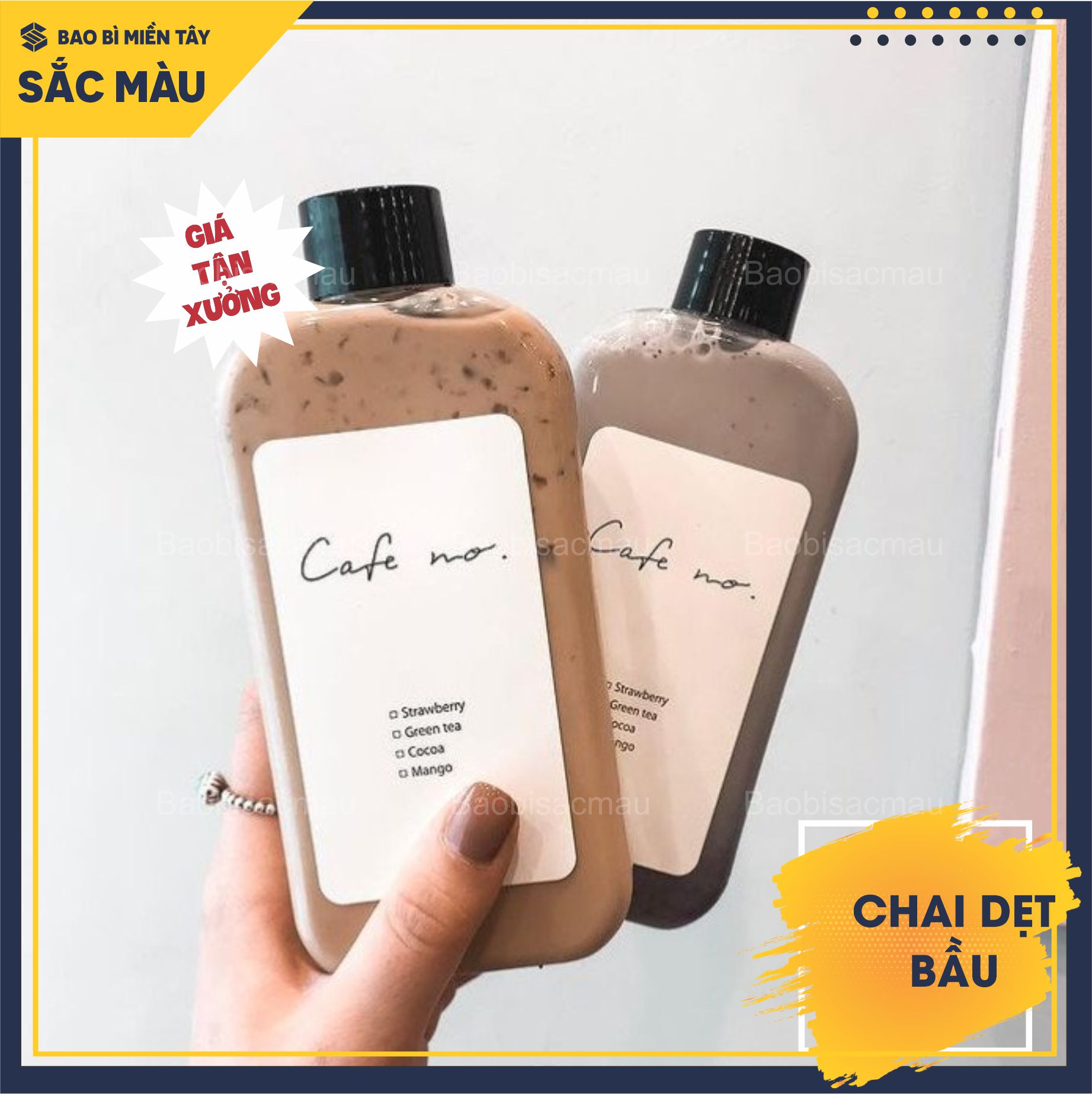 Combo 10 chai nhựa dẹt bầu 330ml đựng trà sữa, nước ép, chai dày, chắc chắn...