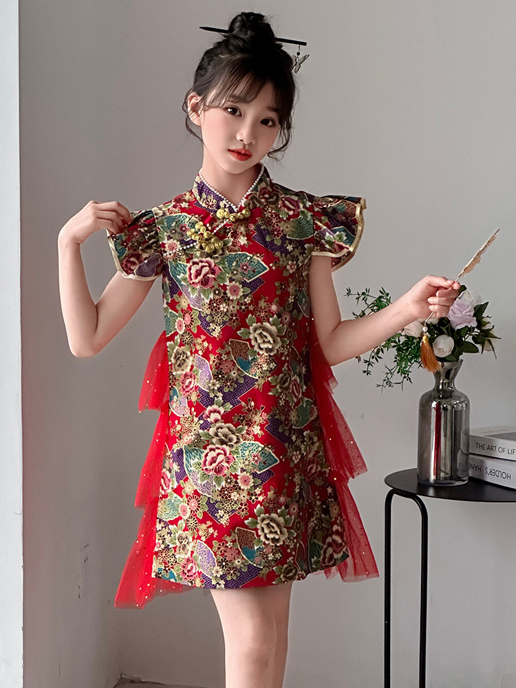 Đầm váy công chúa cổ trang hanfu sườn xám cho bé gái diện lễ tết năm mới đẹp size 100-160 hàng Quảng Châu