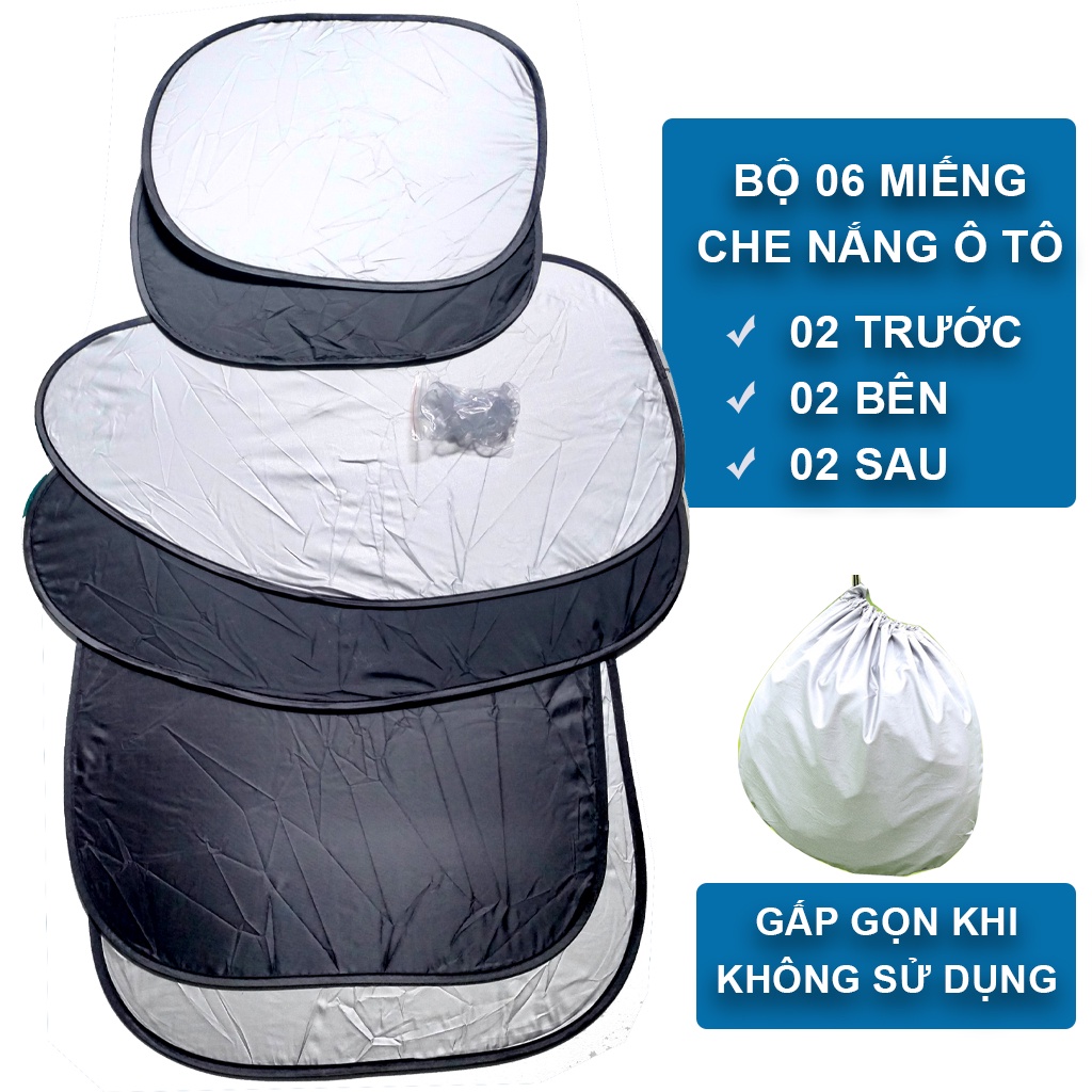 BỘ 6 Tấm chắn nắng trong ô tô chống tia UV che các cửa trước sau và hai bên, tráng bạc cao cấp