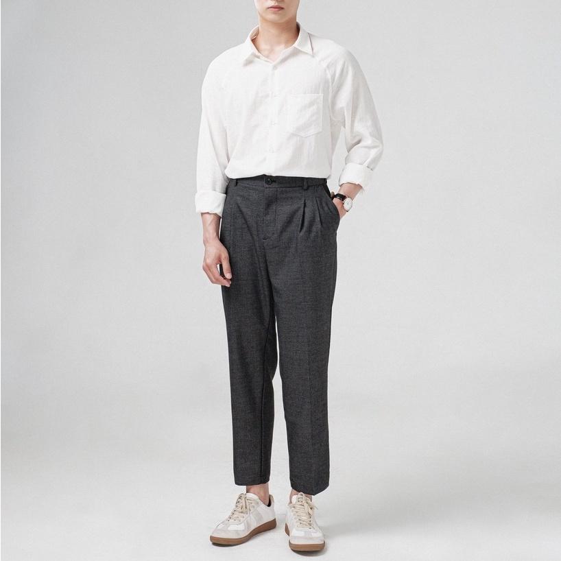 Quần âu nam kẻ caro SSSTUTTER ống đứng cổ điển CHECK PLEATED PANTS