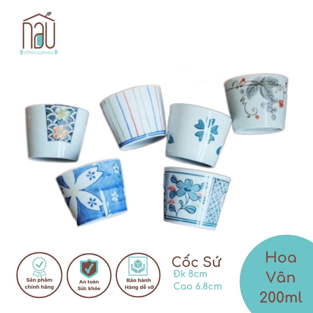 Cốc Hoa Vân phong cách Nhật thể tích 200ml uống trà xanh, trà hoa, nước vối, khuôn flan lớp men mát mượt