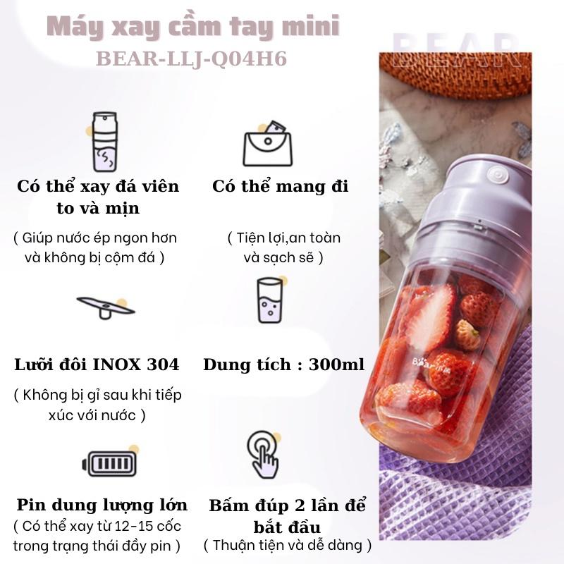 Máy Xay Sinh Tố Cầm Tay Mini Tích Điện LLJ-Q04B5 Công Suất-40W Sạc Pin Dung Tích 300ML- BẢO HÀNH 12 THÁNG