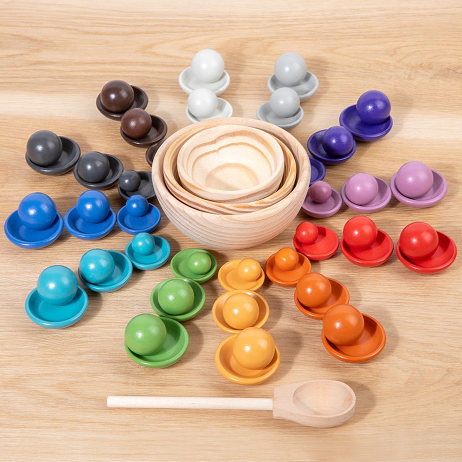 Montessori Wooden Rainbow Ball Matching Game Board Game Early Education Toys
