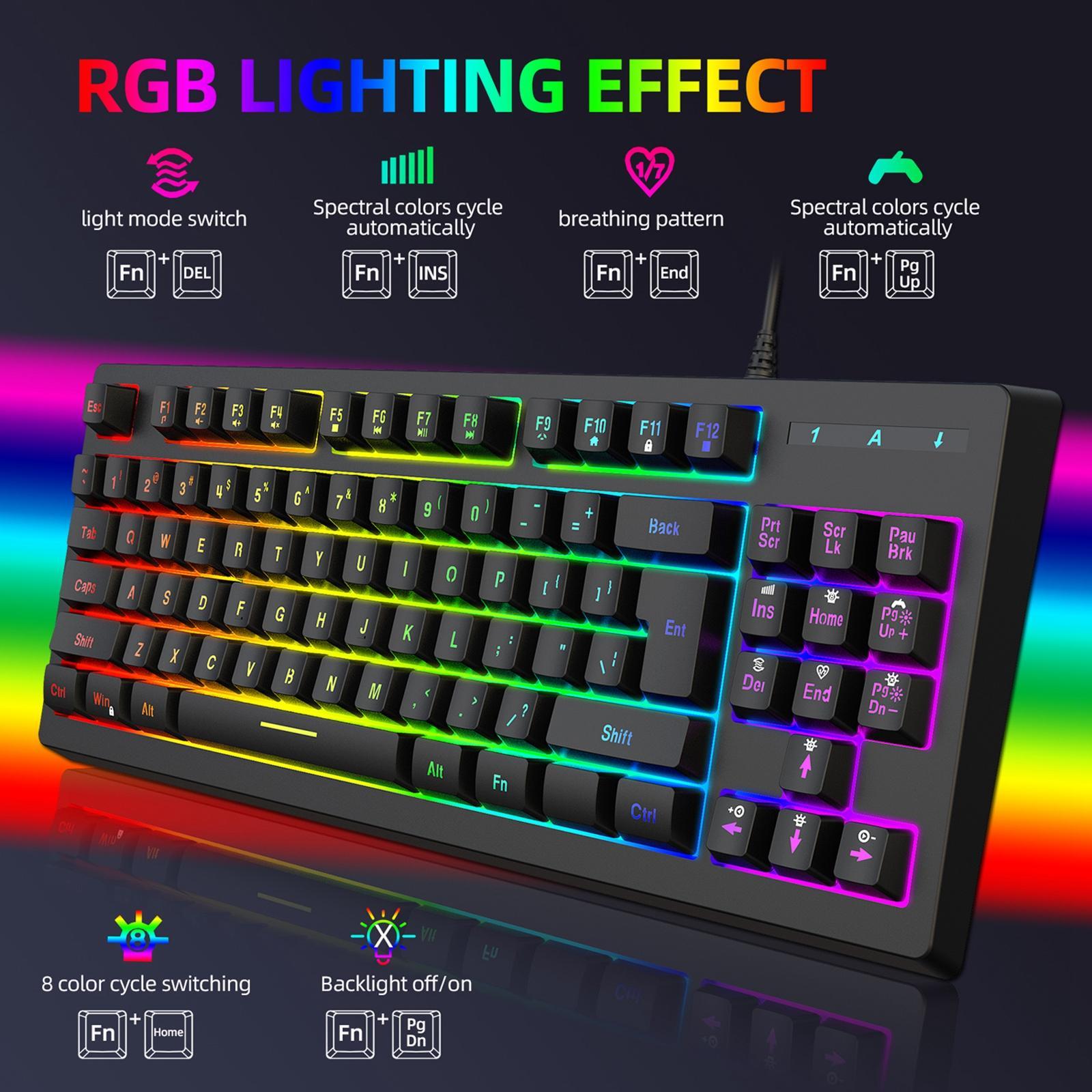 87Keys Wired Mechanical Gaming Keyboard, Light Touch Feeling USB Charging Compact Built in Battery Office Keyboard for Learning PC Women Men