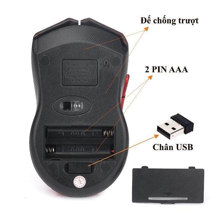 Chuột không dây HXSJ X50 Red/Black có nút trợ năng, điều chỉnh 2400DPI chuyên dùng chơi game, máy tính, laptop, tivi - HÀNG CHÍNH HÃNG