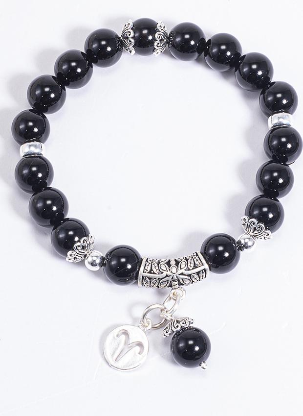 Vòng Tay Phong Thủy Đá Obsidian Phối Charm Cung Hoàng Đạo Bạch Dương Mệnh Thủy, Mộc Ngọc Quý Gemstones