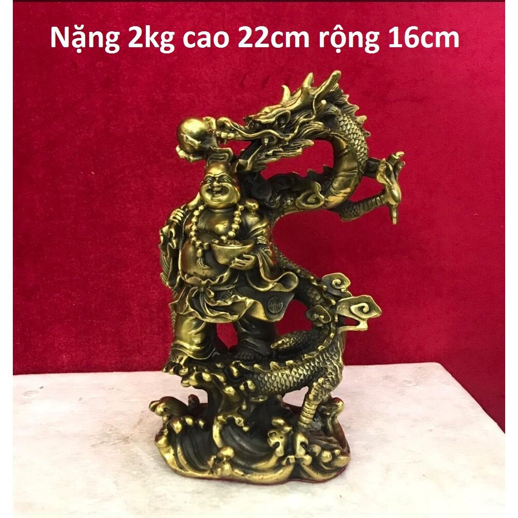 Tượng Di lặc cưỡi rồng bằng đồng vàng MS1120