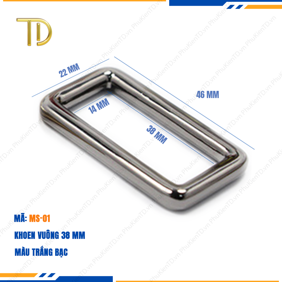Khoen chữ nhật túi xách, khoen vuông túi xách 38mm cao cấp công nghệ mạ điện độ bền 5-8 năm