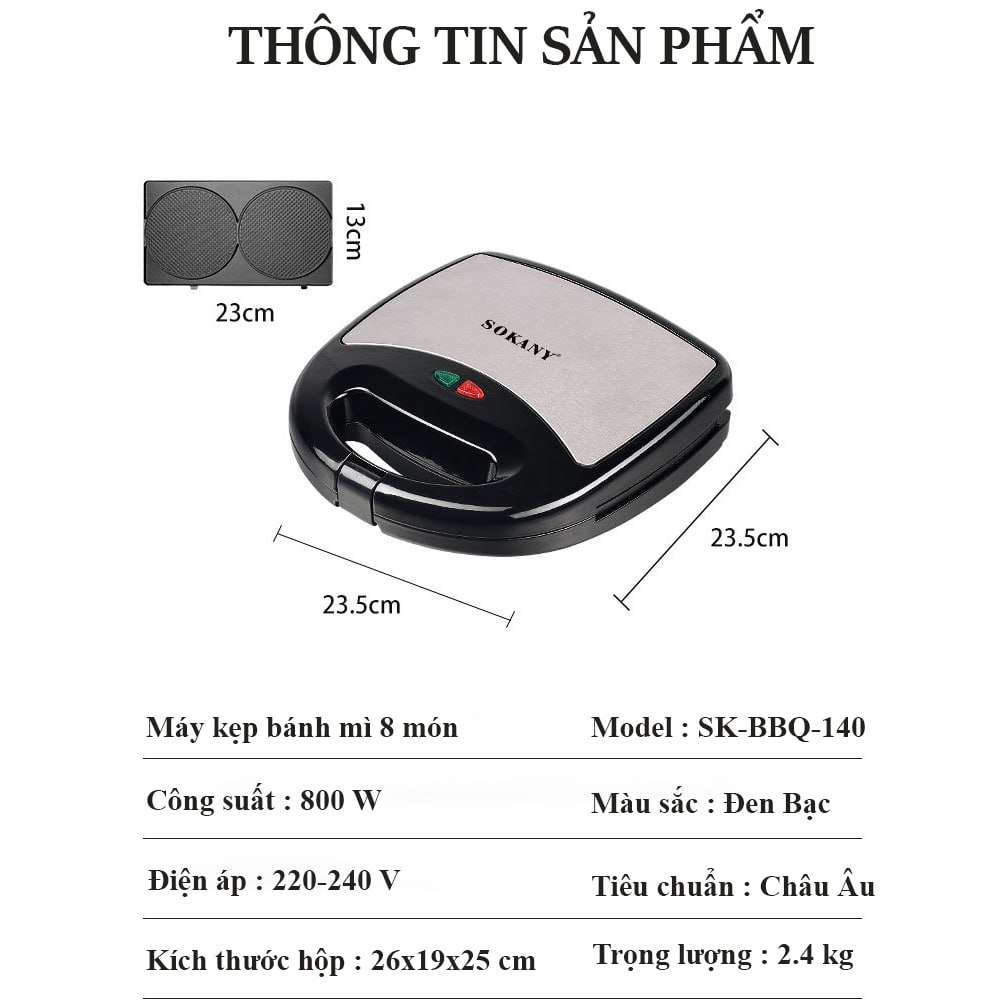 Máy nướng bánh mì, máy kẹp bánh mì sandwich đa năng SOKANY công suất 800W - HÀNG CHÍNH HÃNG - DELIYA
