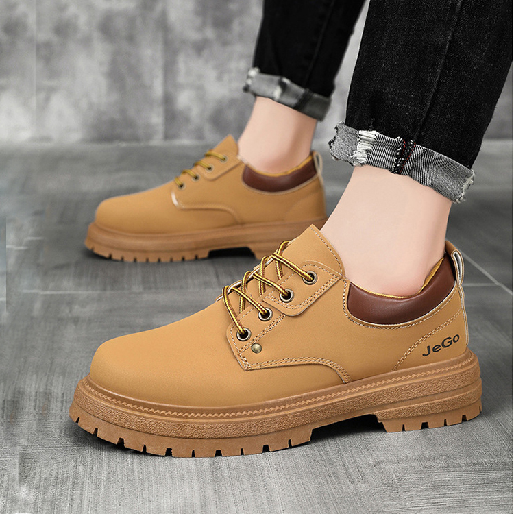 giày boots nam cổ điển đế cao thanh lịch da trơn màu da bò bct04