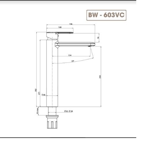 Vòi lavabo cao cổ nóng lạnh Basic S BW-603VC (bao gồm bộ xả nhấn và dây cấp nước)