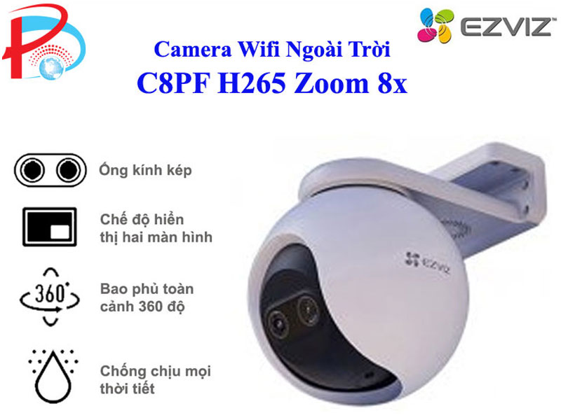 Camera Wifi PTZ Ngoài Trời EZVIZ C8PF 2MP 1080P Zoom 8x Quay Quét 355 độ Tích Hợp Ai - Đàm Thoại 2 Chiều - Hàng Chính Hãng