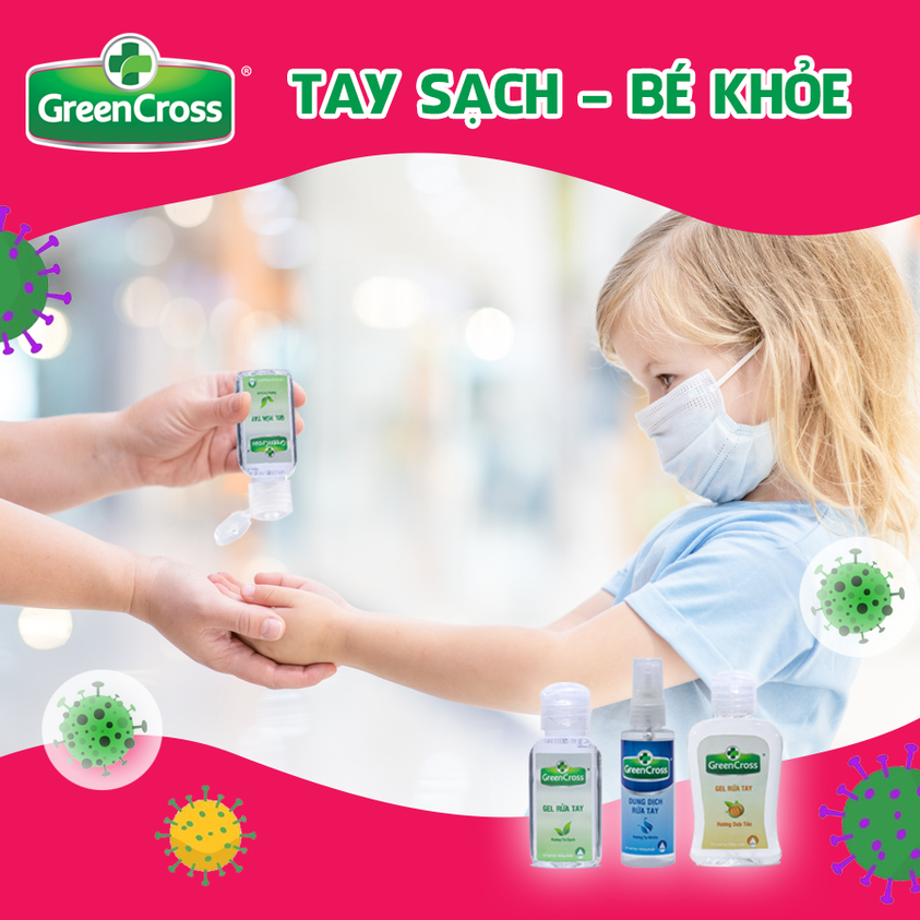Combo 6 Chai Nước rửa tay kháng khuẩn vượt trội Green Cross 100ml chai nhỏ gọn