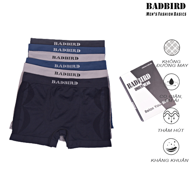 SET 5 Chiếc Quần Lót Nam Không đường may cao cấp BADBIRD, quần lót nam, quần sịp nam dạng boxer, Thương hiệu Việt