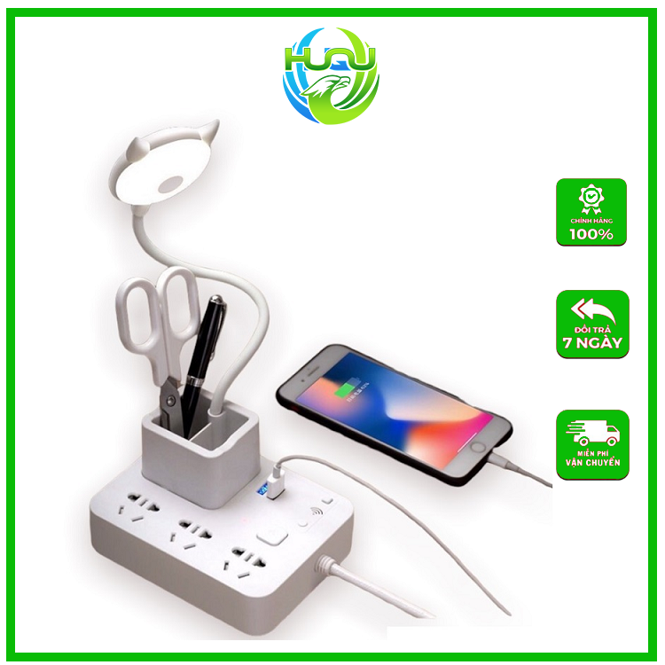 Đèn Bàn Điều Khiển Từ Xa Huqu Tích Hợp Hộp Đựng Bút ,Ổ Cắm Điện Và Cổng Sạc USB HQ-T3 -Hàng Chính Hãng .