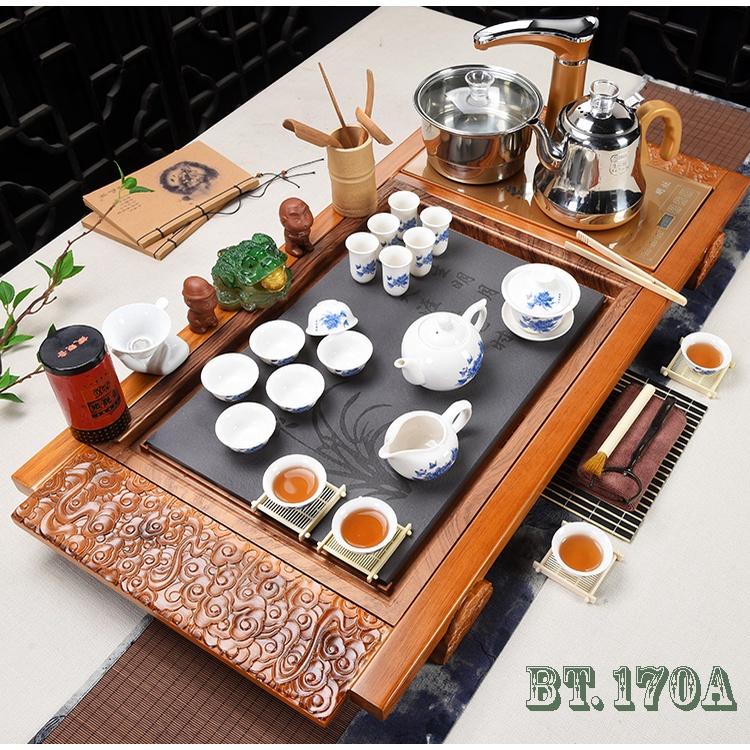 Tổng Hợp Bộ Khay Trà Mặt Đá + Kết Hợp Bếp Điện Đun Nước Thông Minh + Ấm Chén, Phụ Kiện