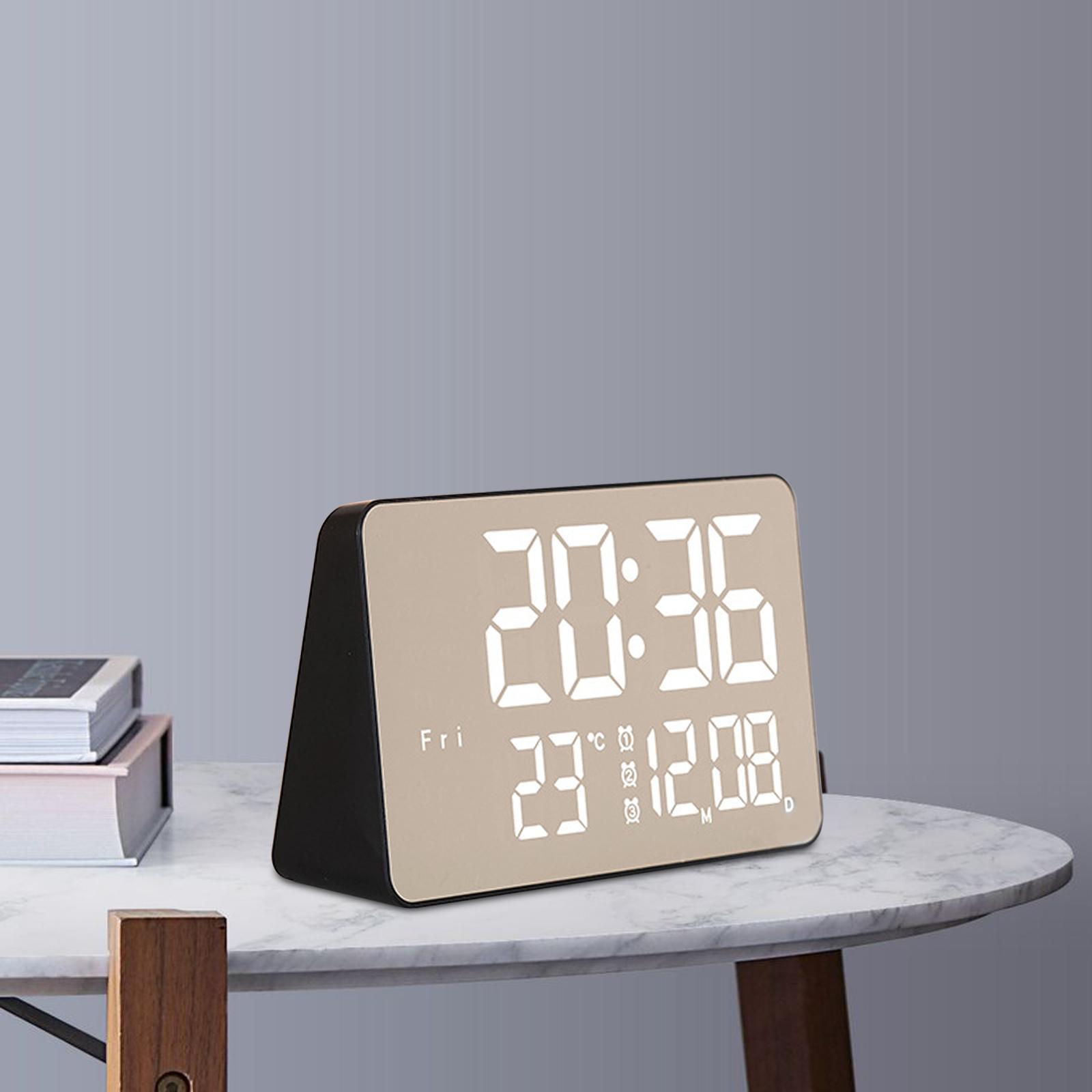 12/24H Alarm Clock LED Screen USB Snooze Function Tabletop Bedroom Mirrored