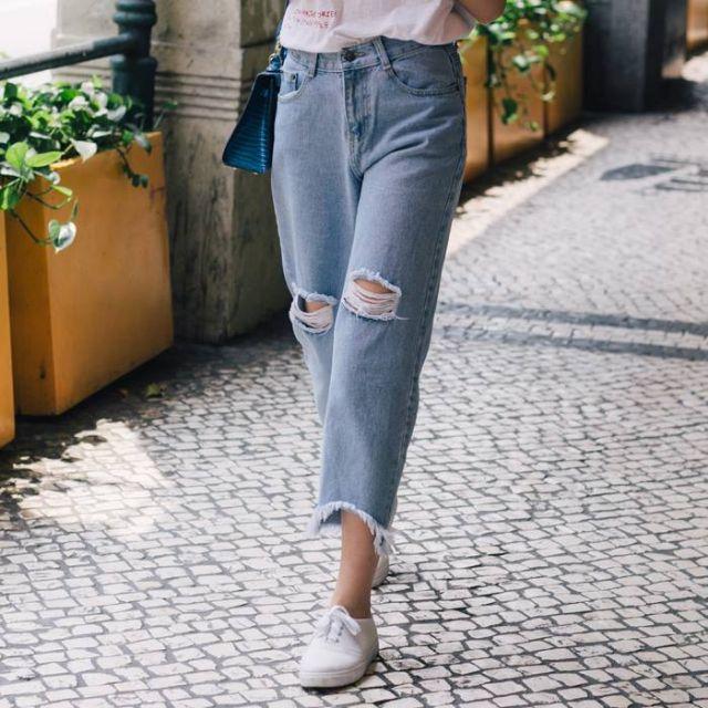 (Có sẵn)Quần jeans rộng chân dáng lững ulzzang