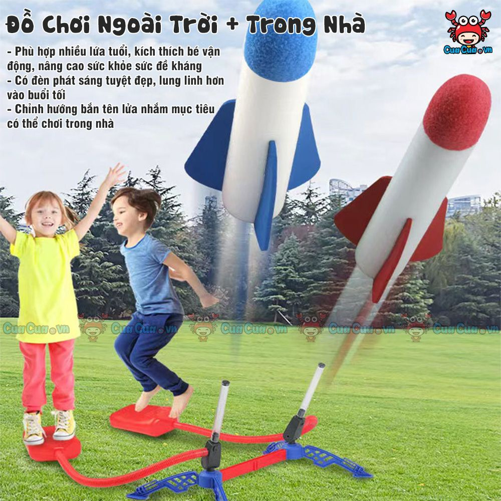 Bệ phóng tên lửa đồ chơi có đèn, đồ chơi tên lửa xốp dẫm chân bắn cao xa an toàn cho bé vận động ngoài trời và trong nhà