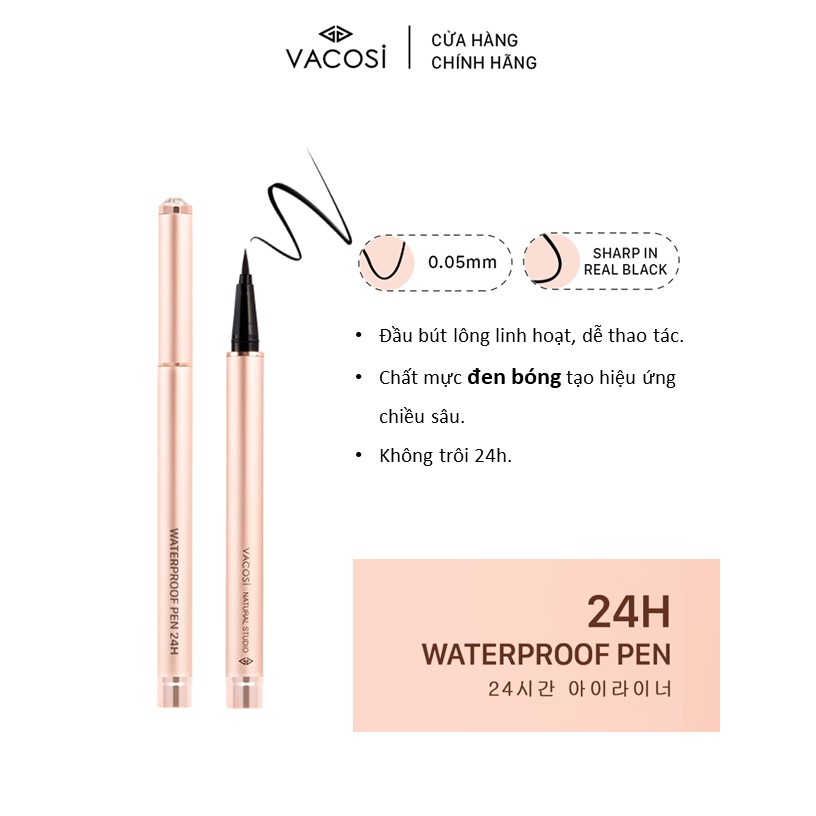 Bút Kẻ Mắt Nước Đen Bóng VACOSI 24H Không Trôi - VACOSI 24H WATERPROOF PEN