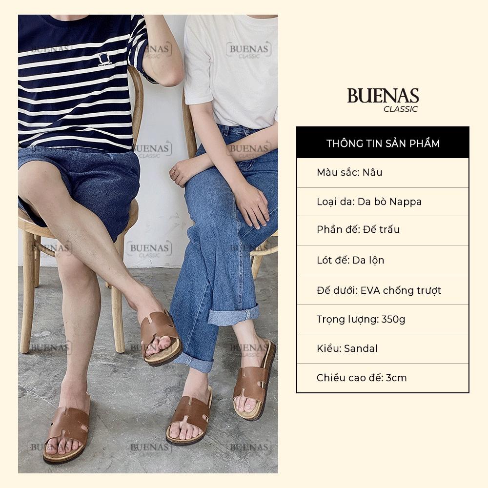 Dép đế trấu nam nữ da bò unisex birken quai ngang Buenas - BB05