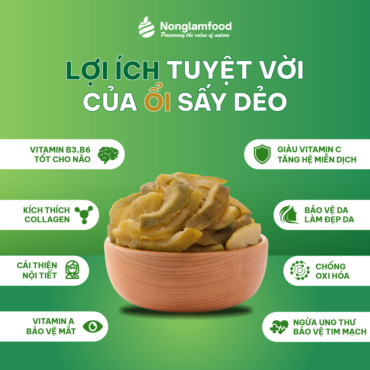 [Mua 10 tặng 2] Combo 10 túi Ổi Sấy Dẻo Nonglamfood túi 75g | Ăn vặt tốt cho sức khỏe