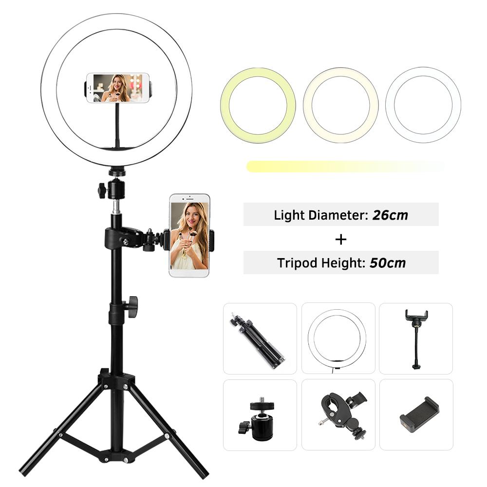 Vòng đèn Led 26 cm với giá đỡ 3 chân và giá đỡ điện thoại hỗ trợ chụp ảnh quay phim
