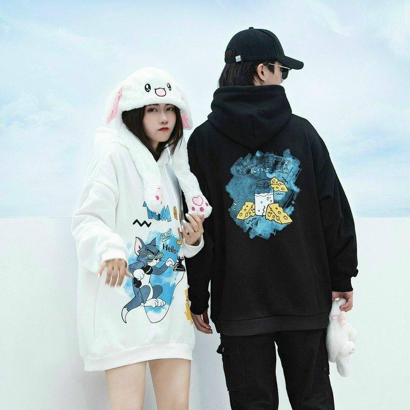 Áo hoodie nam nữ tay thỏ thun nỉ ngoại in Cheese phía sau siêu dễ thương màu sắc tươi trẻ,Áo hoodie nam nữ unisex chất nỉ ngoại dày đẹp