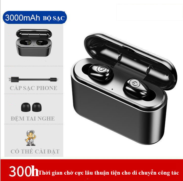 Tai nghe True Wireless Hatoza Chính Hãng - Tai nghe Bluetooth 5.0 nhét tai với dung lượng hộp sạc cực khủng lên tới 3000mAh, thời gian chờ lên tới 200h - HTZ06