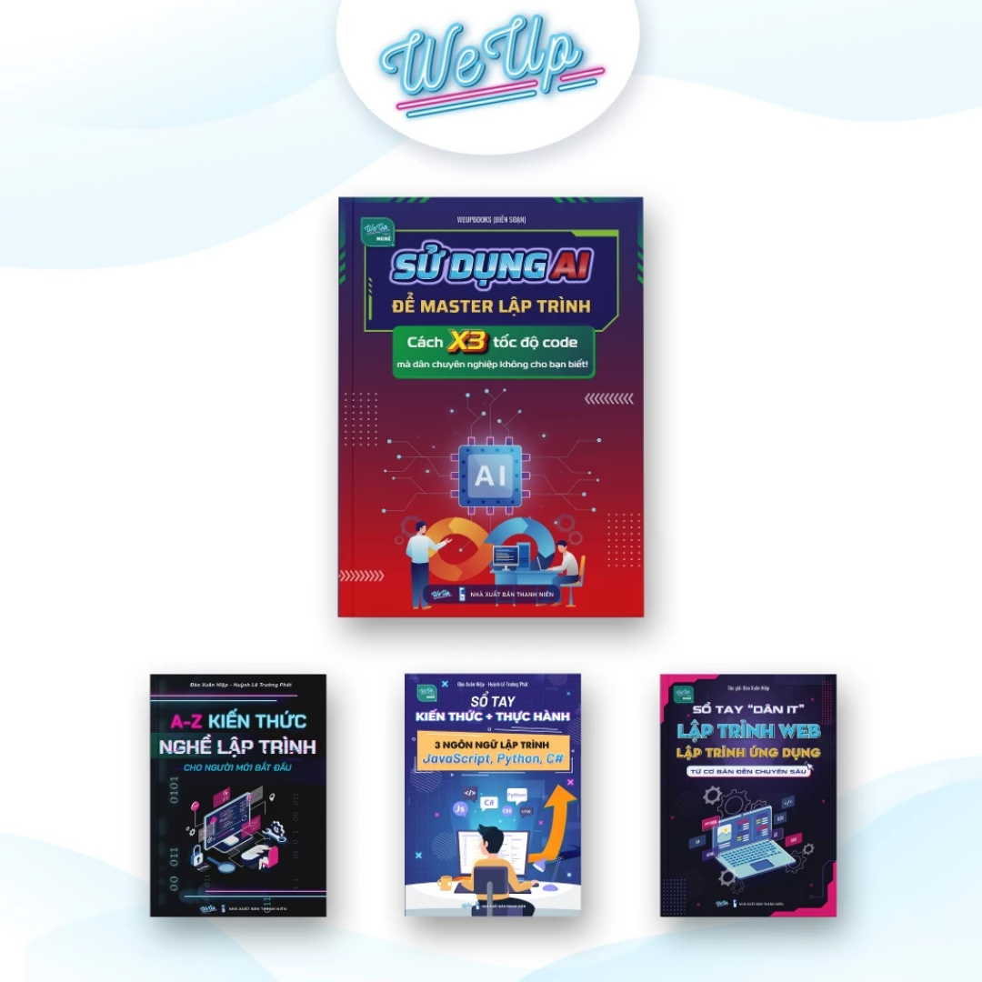 Combo 4 sách: Sử dụng AI để master lập trình, A-Z Kiến thức lập trình, 3 Ngôn ngữ lập trình, Sổ tay dân IT lập trình web