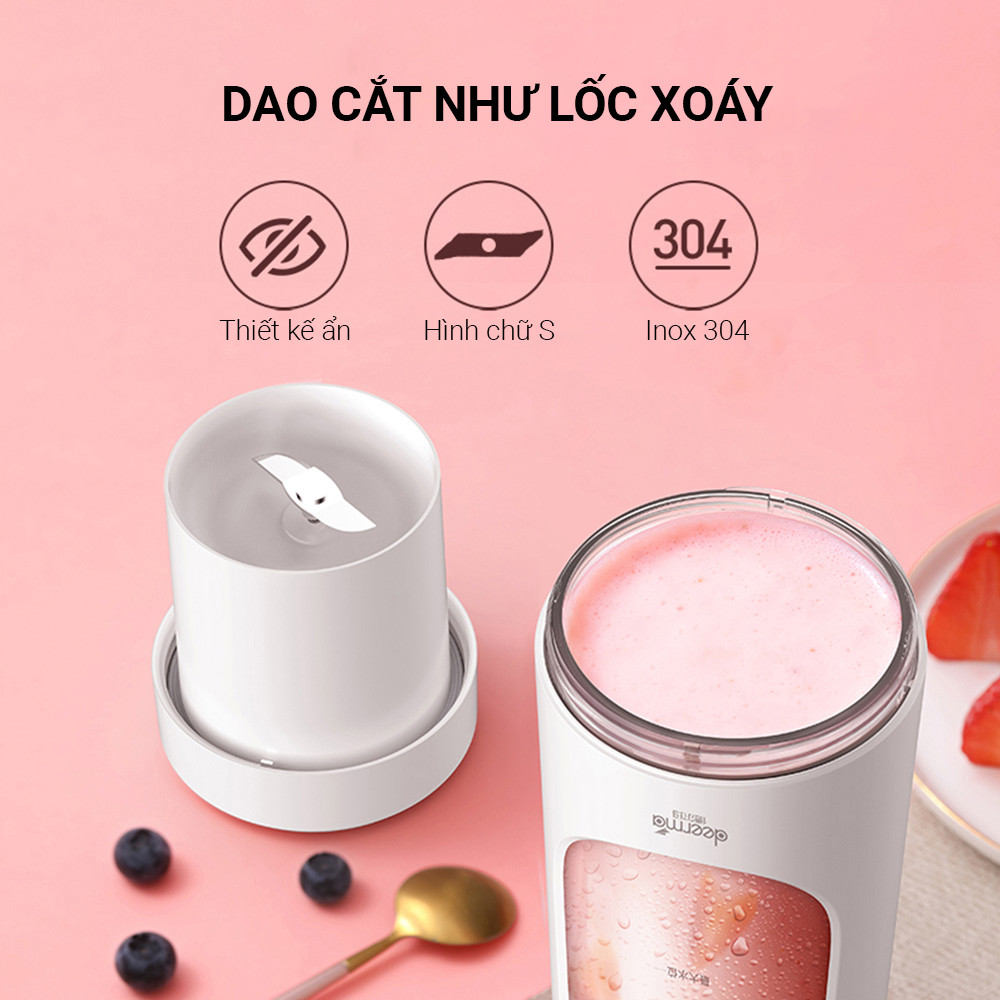 Máy Xay Sinh Tố Cầm Tay Deerma NU30 Dung Tích 300mL Sử Dụng Pin Sạc Cổng USB - Hàng Nhập Khẩu