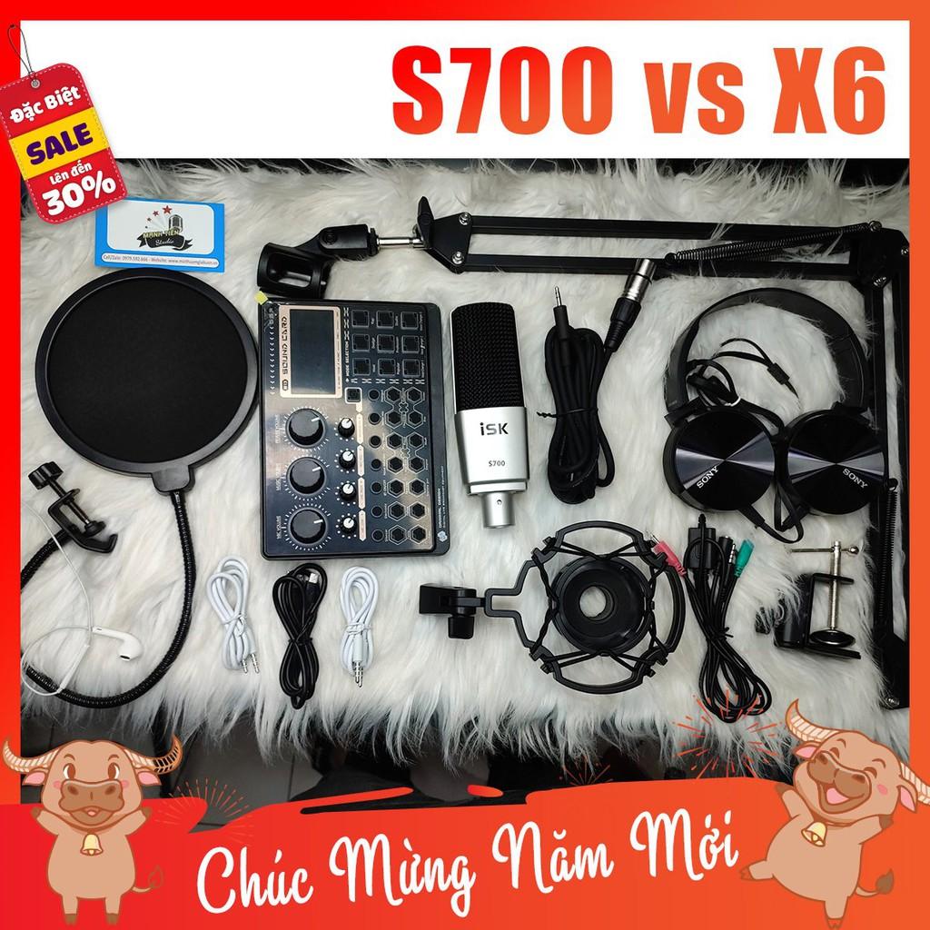 Combo Mic Thu Âm S700 + SoundCard X6 + full phụ kiện livestream karaoke thu âm xịn chuẩn xịn giá si