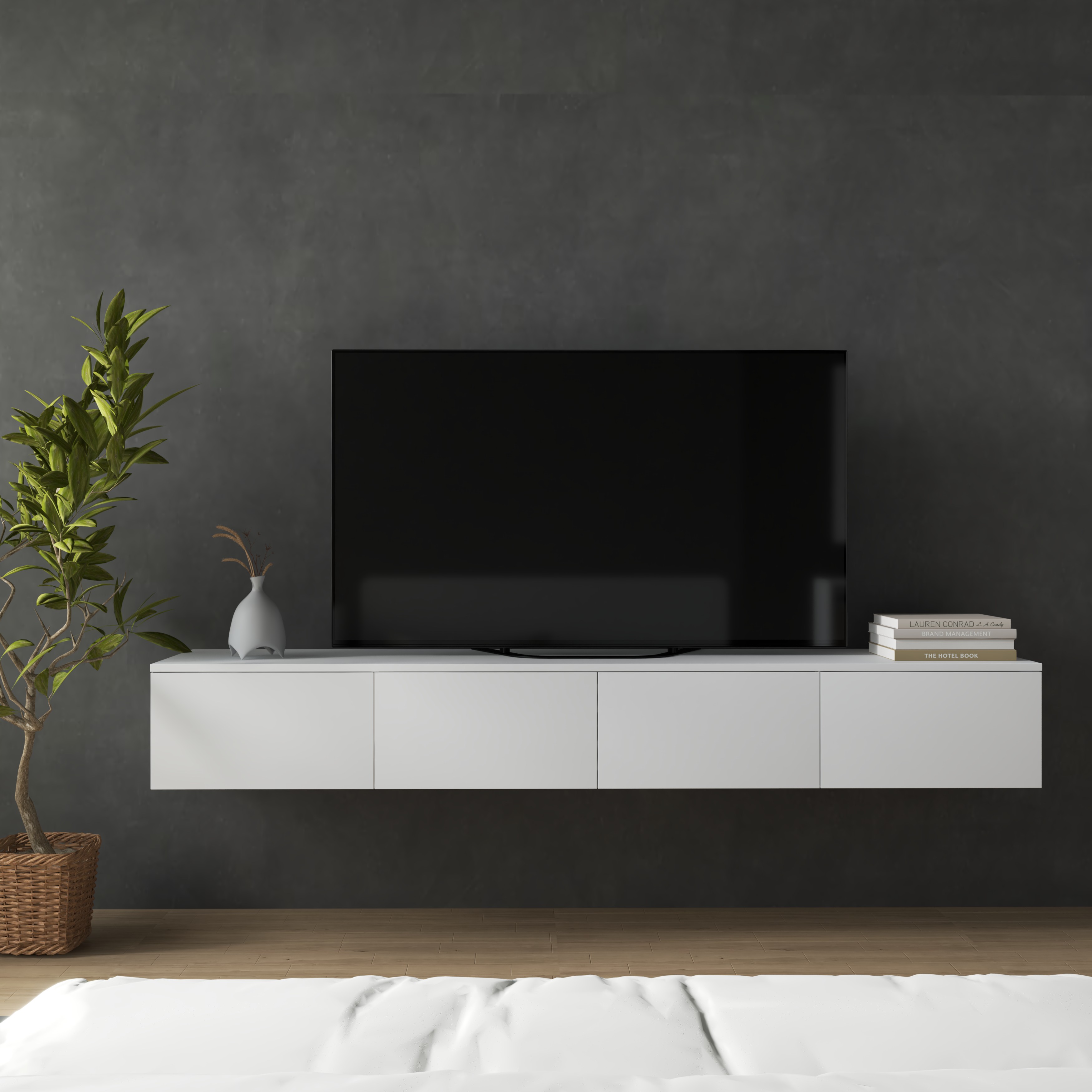 [Happy Home Furniture] OLA , Kệ TV 4 ngăn kéo - treo tường , 200cm x 40cm x 28cm ( DxRxC), KTV_023