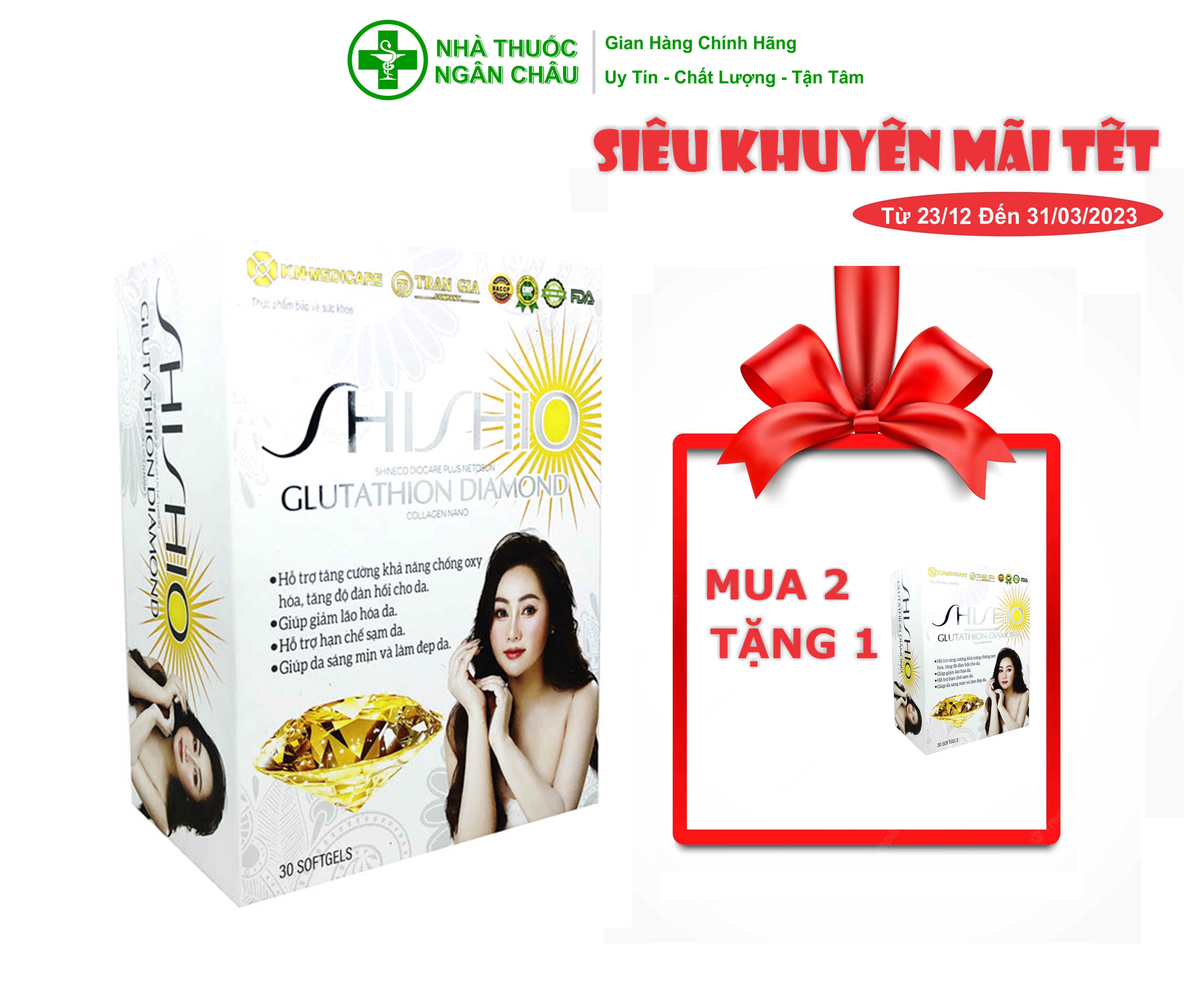 Viên Uống Đẹp Da Chống Nắng SHISHIO GLUTATHION DIAMOND  - Giúp Da Sáng Mịn và Làm Đẹp Da