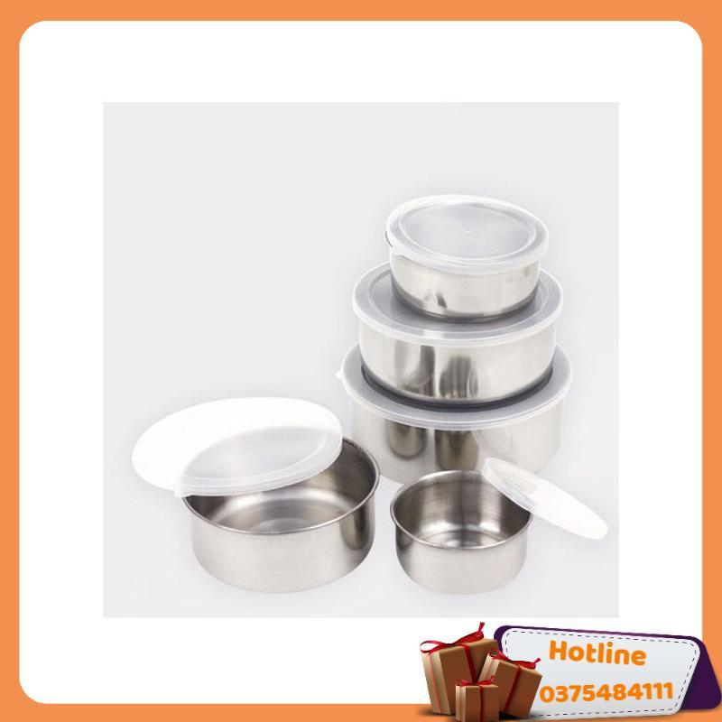 Bộ 5 Bát Inox Có Nắp Đậy - Hàng Loại 1