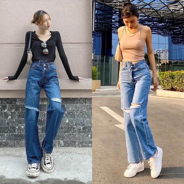 Quần Jean Culottes Lưng Cao Dáng Dài