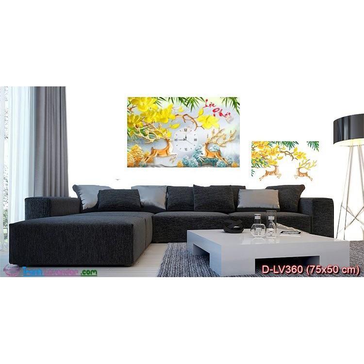 Tranh đá đồng hồ lộc phát LV360 - kích thước: 75 * 50cm.