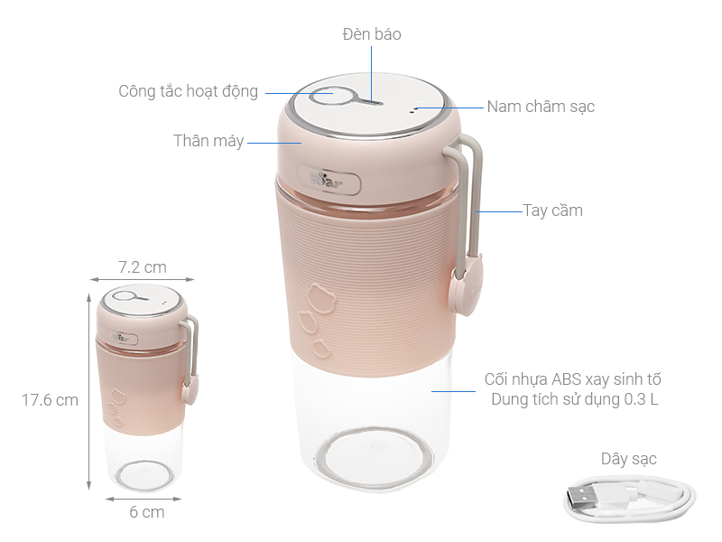 Máy xay sinh tố cầm tay Bear LLJ-B03C1- Hàng Chính Hãng.