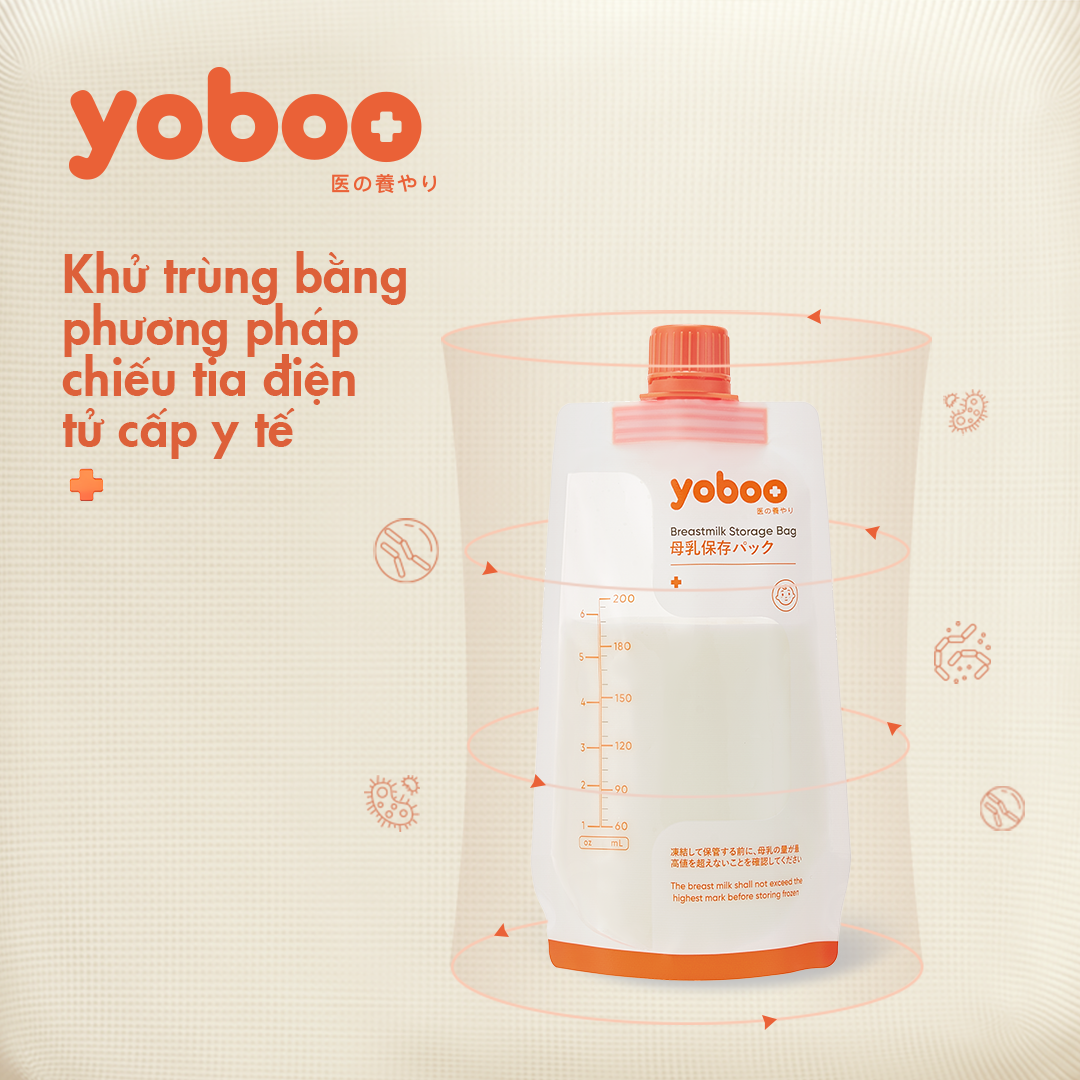 [Kèm cổ nối] Set 30 túi trữ sữa mẹ Yoboo YB-004 có nắp vặn dung tích 200ml chất liệu PET an toàn cho bé - Hàng chính hãng