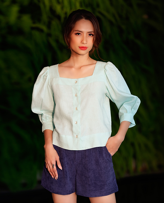 Áo Croptop Linen Aqua TOP132 Thời trang thiết kế Hity