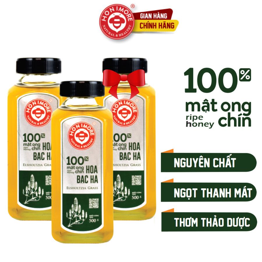 Combo 2 chai Mật ong nguyên chất Honimore Hoa Bạc Hà 500g - TẶNG 1 CHAI - ngọt dịu, the nhẹ