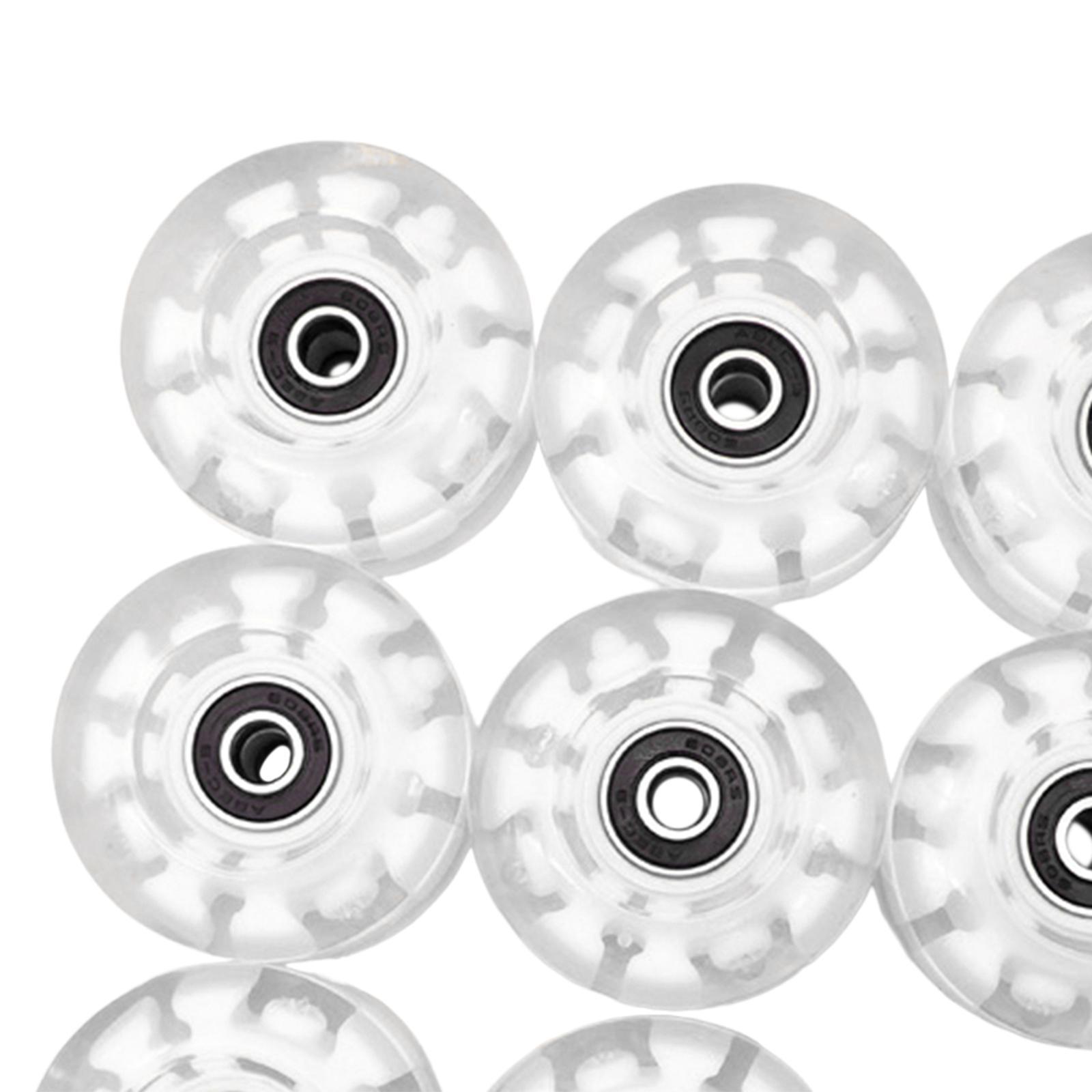8Pcs Quad Roller Skate Wheels Luminous Skateboard Wheels Stable 32 x 58 mm Quiet Replacement with Bearings, LED Lights for Skateboard Indoor
