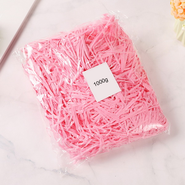 1kg giấy rơm, giấy sợi lót hộp quà, trang trí hộp quà tặng - Màu hồng